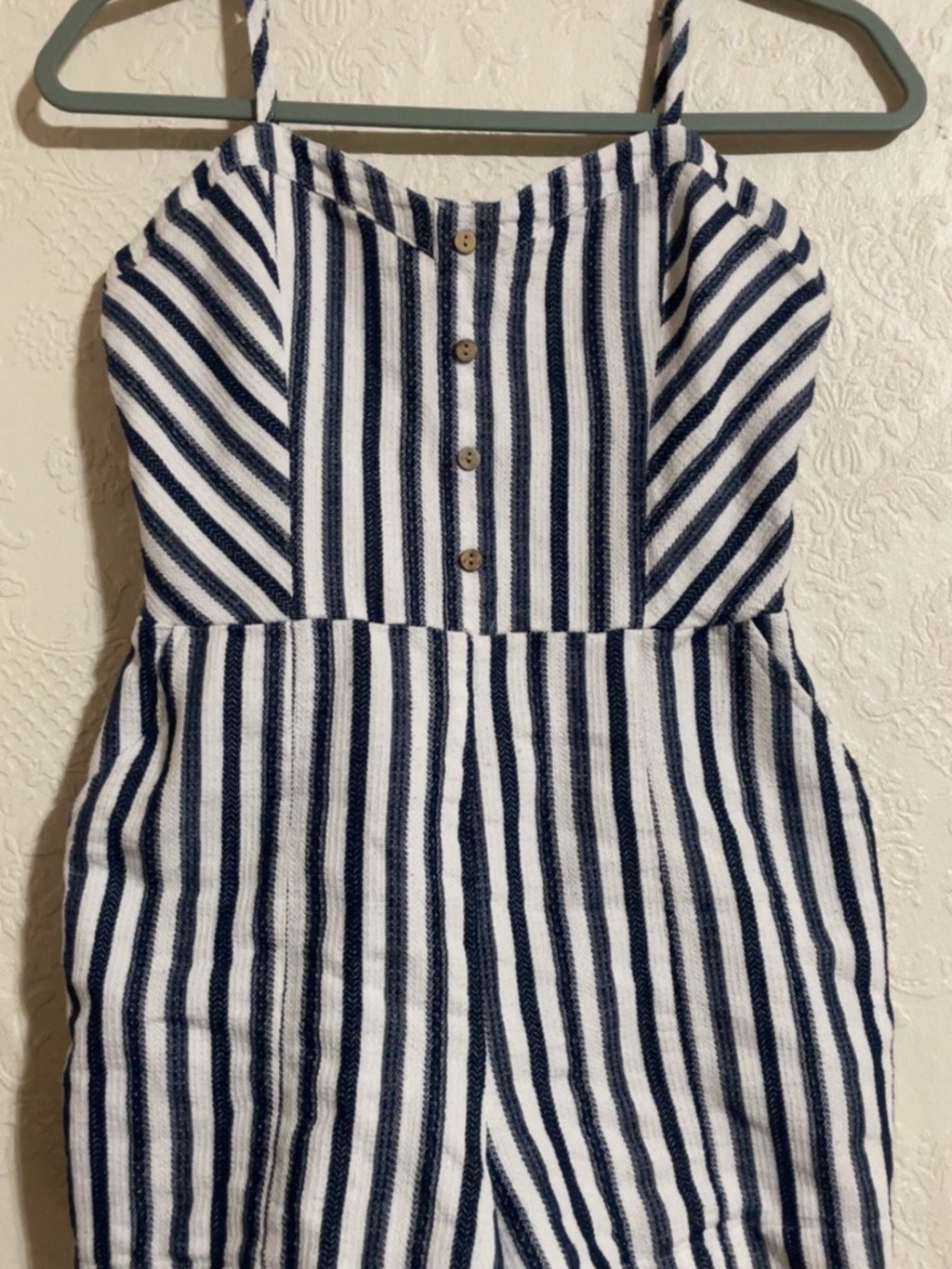Copper Key Navy and White Striped Romper